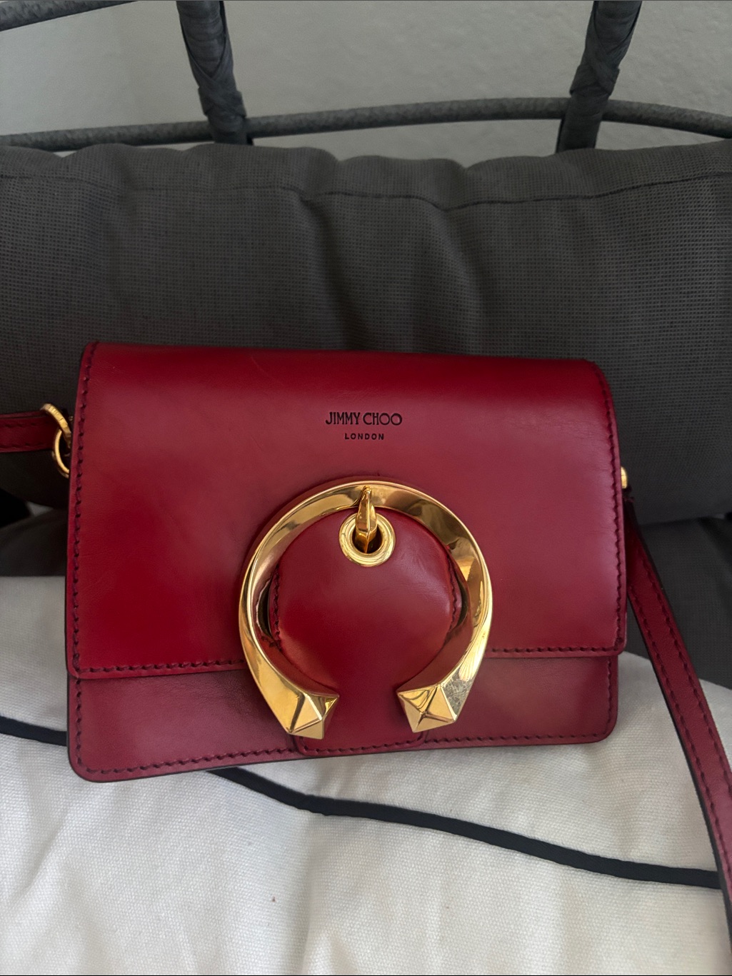 Jimmy Choo Red Leather Crossbody With Gold Ring Detail